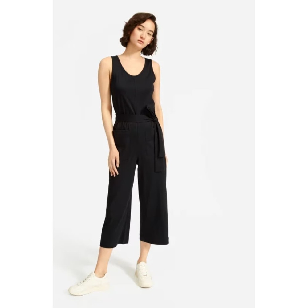 Everlane The Luxe Cotton Jumpsuit Sleeveless Tank Pockets Black Cropped Small